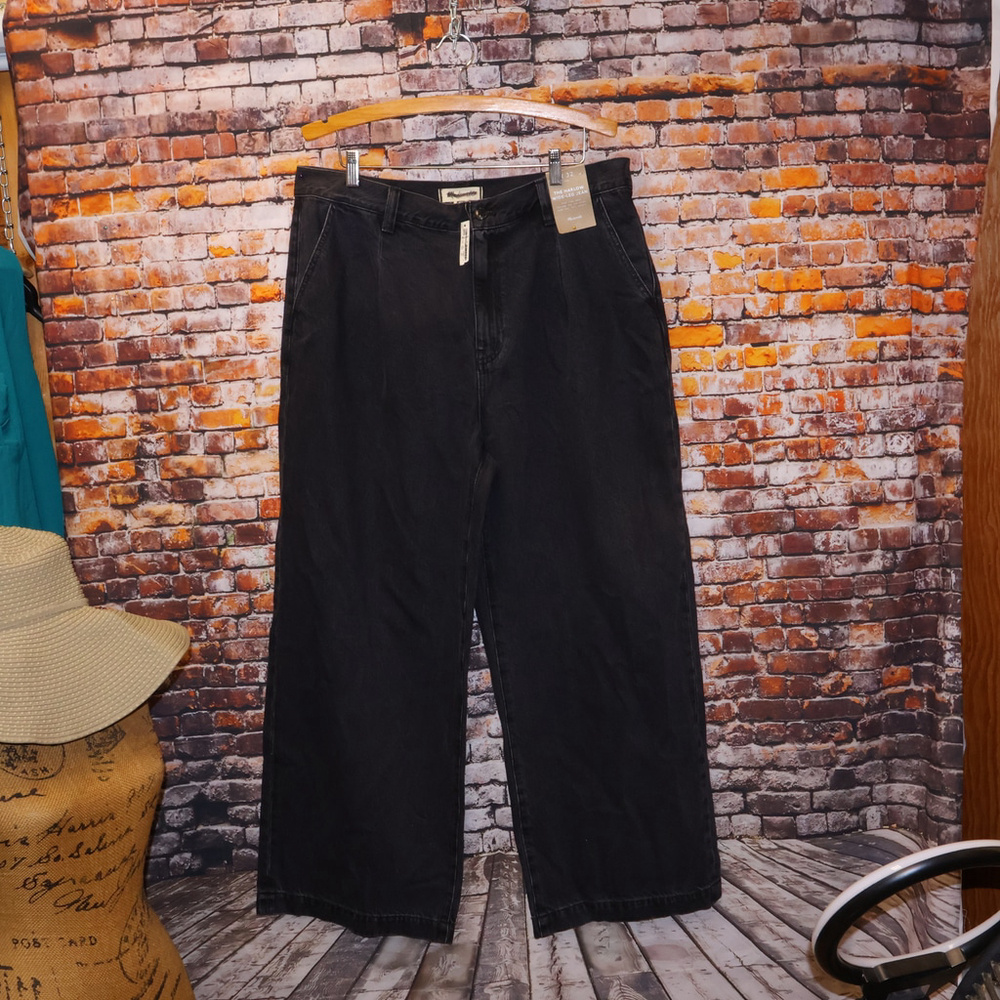 NEW Madewell Harlow Size 32 Wide Leg Jeans Black Dark Wash Denim